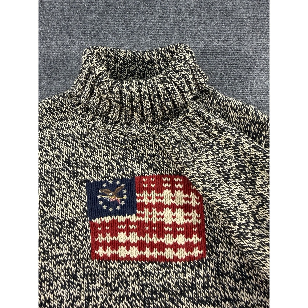 American Living USA Flag Marled Knit Pullover Sweater Womens Large Black Cream